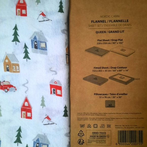 New Flannel Nordic Cabin Pine Tree Queen Size Sheet Set 70% cotton 30% polyester - Picture 3 of 5